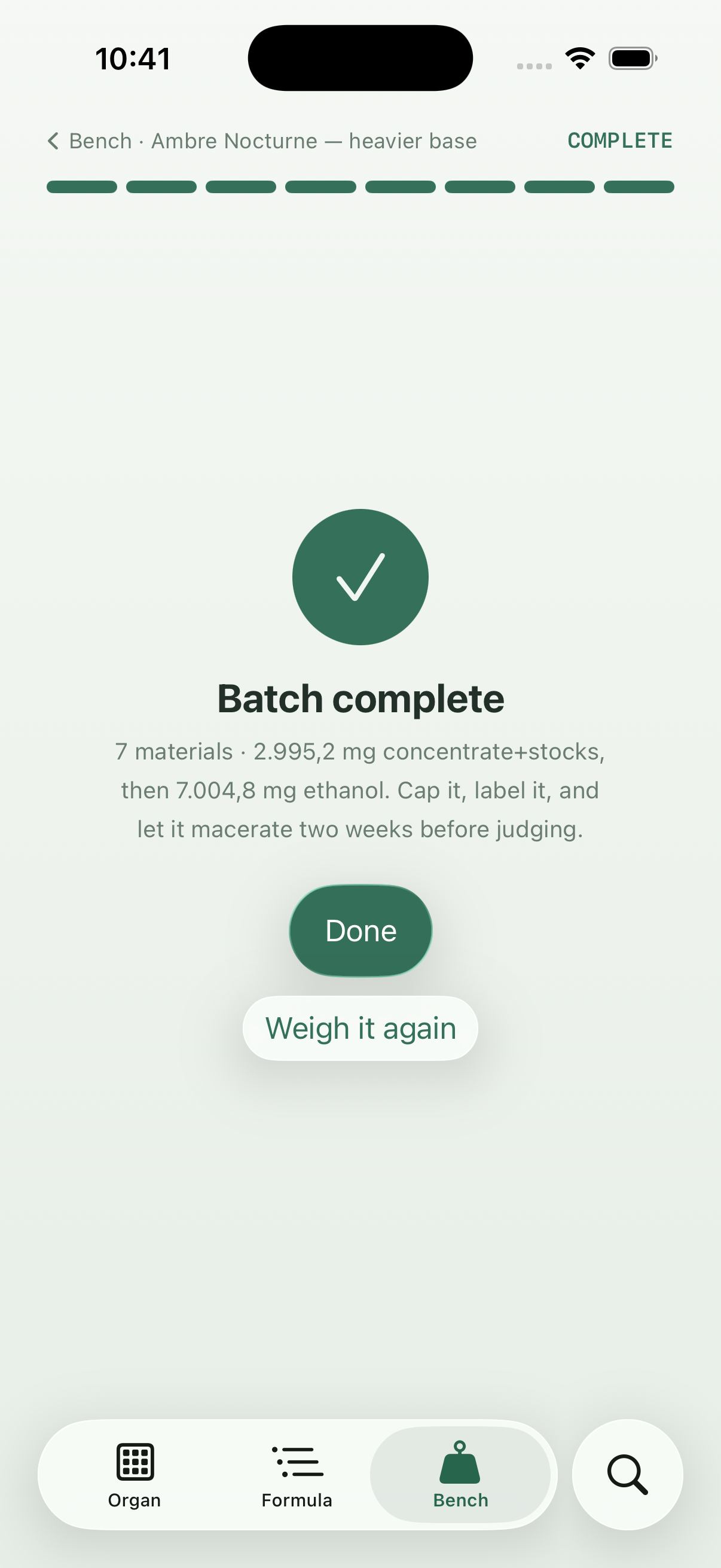 Batch complete — 7 materials weighed